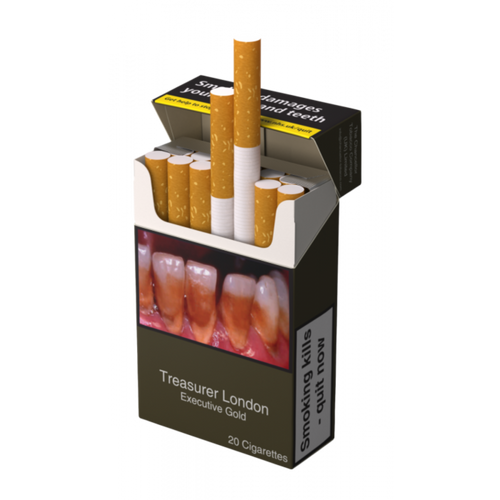 Treasurer London Executive Gold Cigarettes for UK sale with TPD packaging, the most expensive cigarettes in the world. 